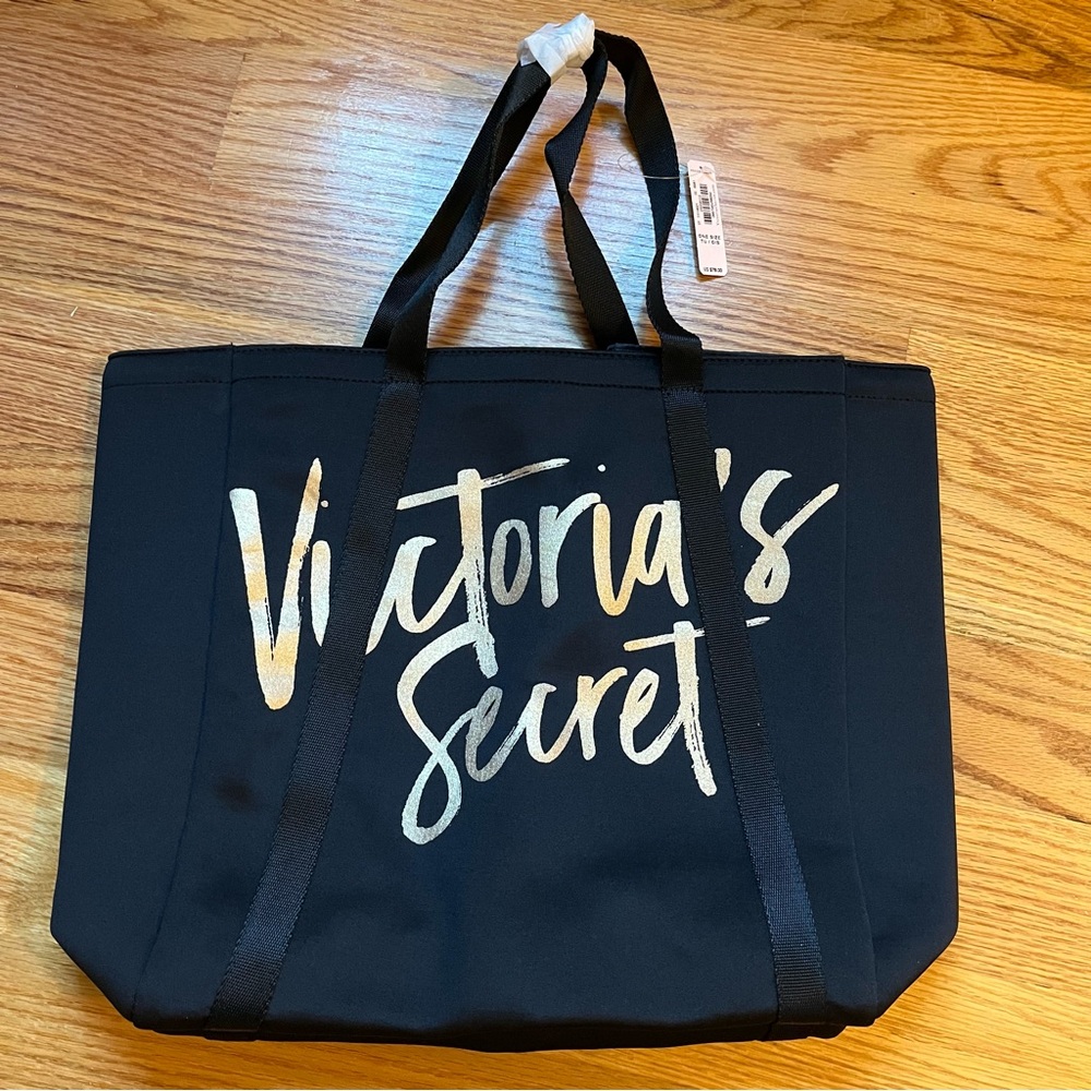 Victoria’s Secret black and gold insulated pockets beach pool bag